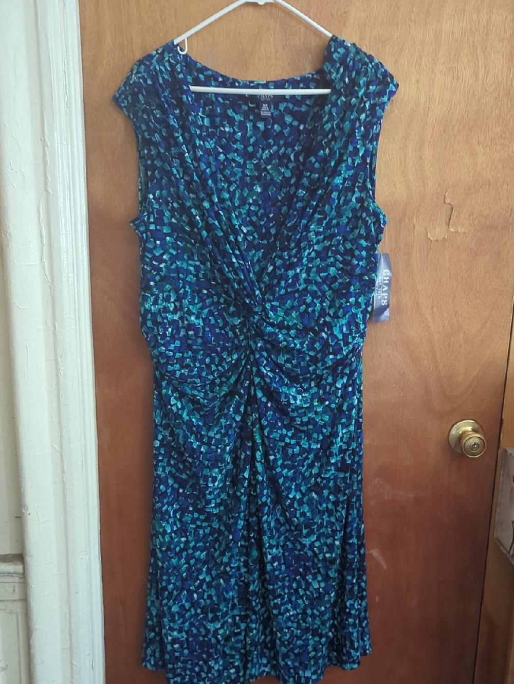 CHAPS Blue Teal Print Twist-Front Women's Dress